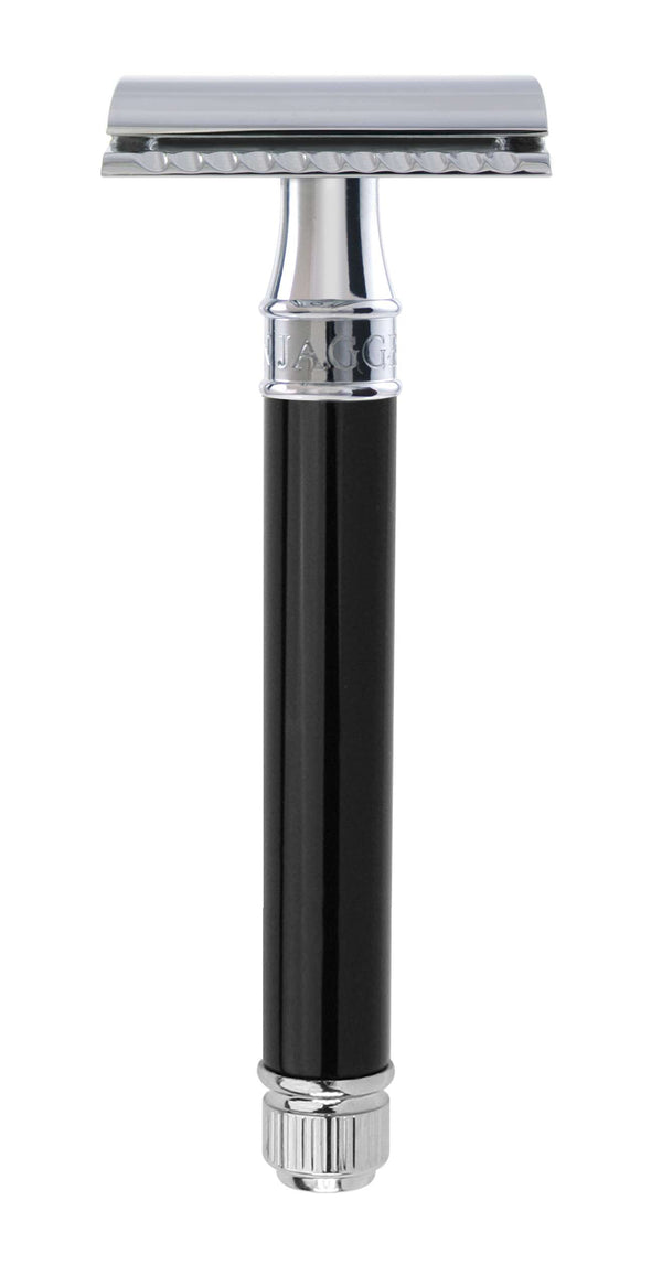 Edwin Jagger DE Razor Black DE86 Long Handle £28.00 – Traditional Shaving