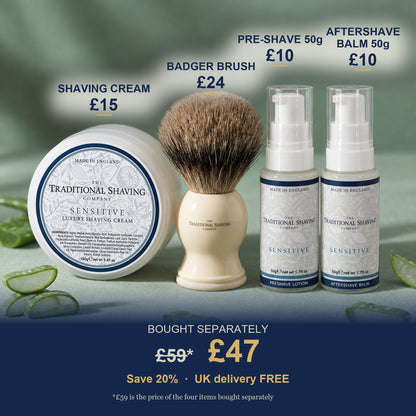The Barbershop Set value: £59 bought separately, £47 as a set (Sensitive, Sandalwood, Limes, Leodis)